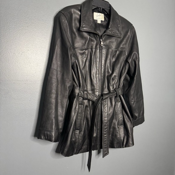 Jacqueline Ferrari Black Lambskin Leather Belted Jacket Coat Women's Medium Y2k - Picture 5 of 11